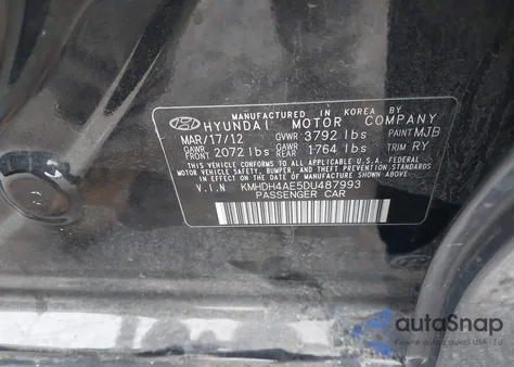 2013 Hyundai Elantra Limited из США, поврежденный, VIN KMHDH4AE5DU487993